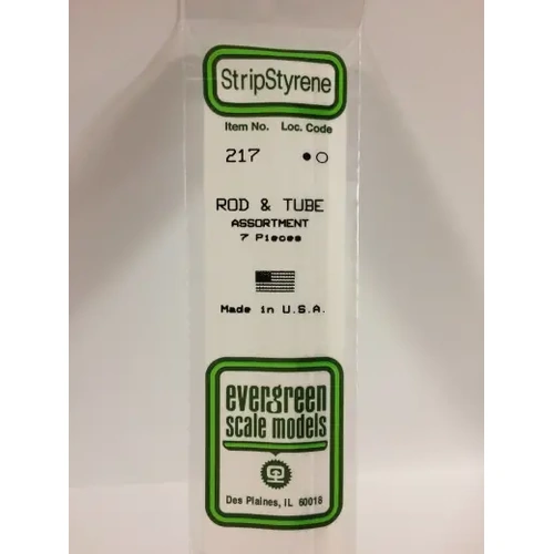 Evergreen 217 White Polystyrene Rod & Tube 14" Assortment / 36cm (7)