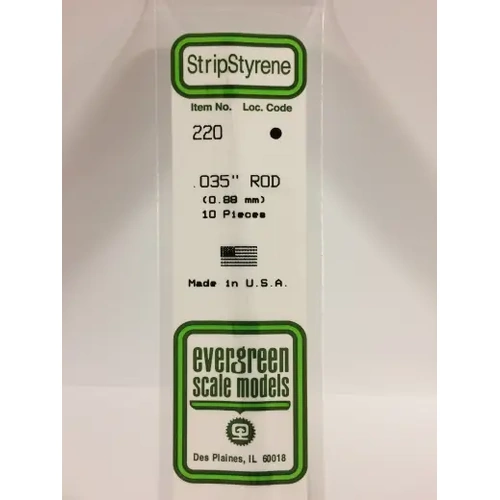 Evergreen 220 White Polystyrene Rod 0.0350 x 14" / 0.88mm x 36cm (10)