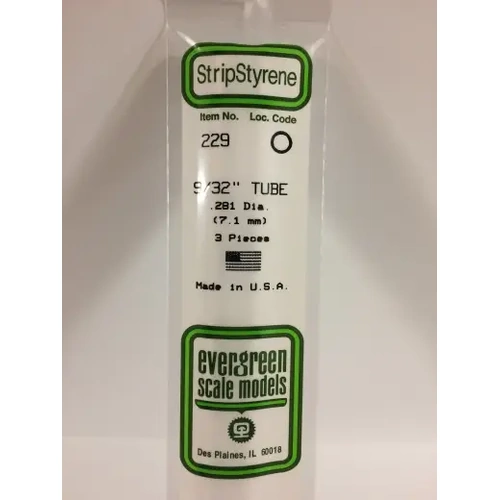 Evergreen 229 White Polystyrene Tube 0.281 x 14" / 7.1mm x 36cm (3)