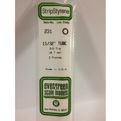 Evergreen 231 White Polystyrene Tube 0.344 x 14" / 8.7mm x 36cm (2)