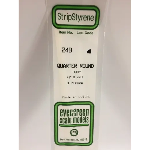 Evergreen 249 White Polystyrene Quarter Round 0.080 x 14" / 2mm x 36cm (3)