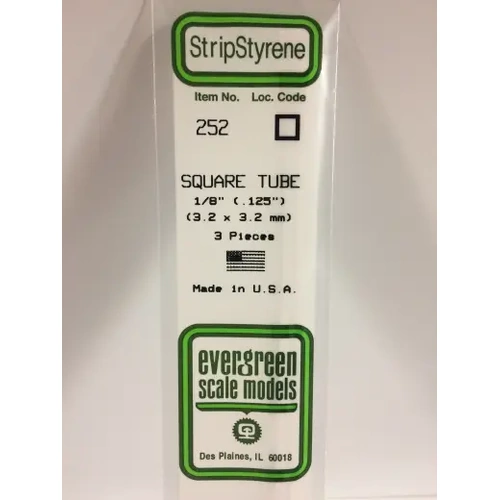 Evergreen 252 White Polystyrene Square Tube 0.125 x 14" / 3.2mm x 36cm (3)