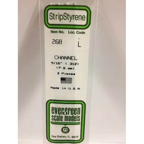Evergreen 268 White Polystyrene Channel 0.312 x 14" / 7.9mm x 36cm (3)