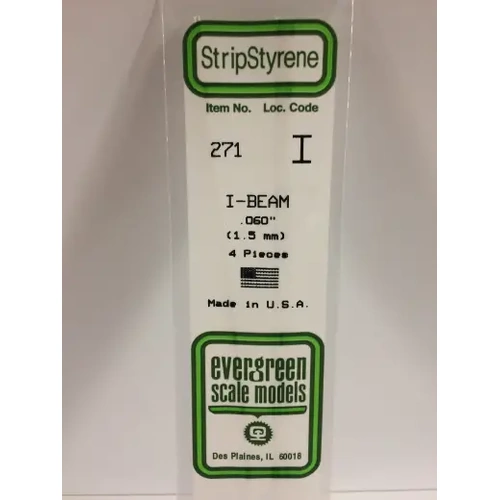 Evergreen 271 White Polystyrene I-Beam 0.060 x 14" / 1.5mm x 36cm (4)