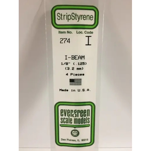 Evergreen 274 White Polystyrene I-Beam 0.125 x 14" / 3.2mm x 36cm (4)