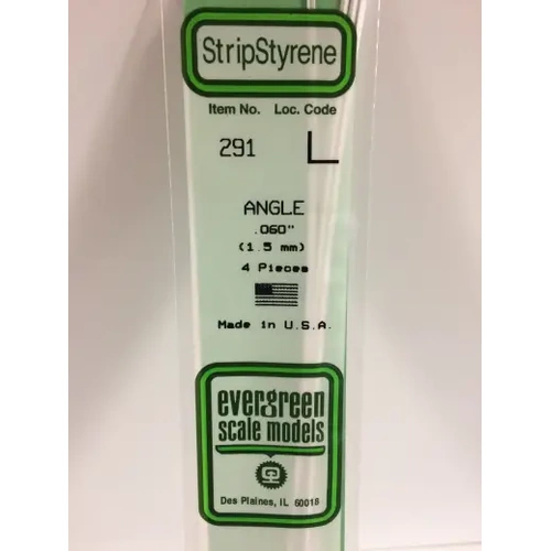 Evergreen 291 White Polystyrene Angle 0.060 x 14" / 1.5mm x 36cm (4)
