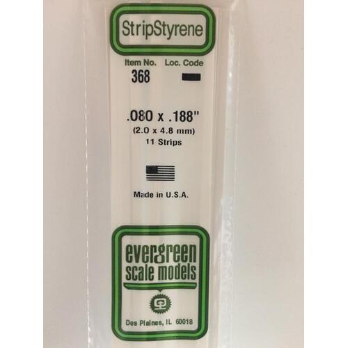 Evergreen 368 White Polystyrene Strip 0.080 x 0.188 x 24" / 2mm x 4.8mm x 61cm (11)