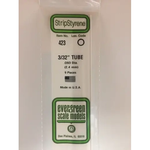 Evergreen 423 White Polystyrene Round Tube 0.093 x 24" / 2.4mm x 61cm (9)