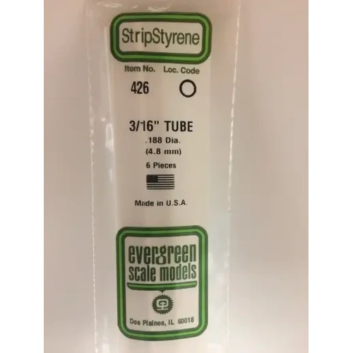 Evergreen 426 White Polystyrene Round Tube 0.188 x 24" / 4.8mm x 61cm (6)