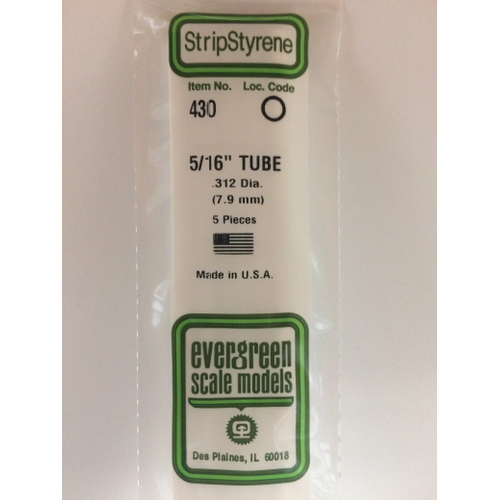 Evergreen 430 White Polystyrene Round Tube 0.312 x 24" / 7.9mm x 61cm (5)