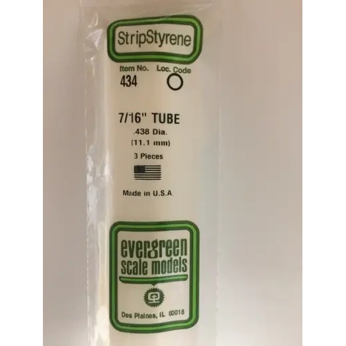 Evergreen 434 White Polystyrene Round Tube 0.438 x 24" / 11.1mm x 61cm (3)
