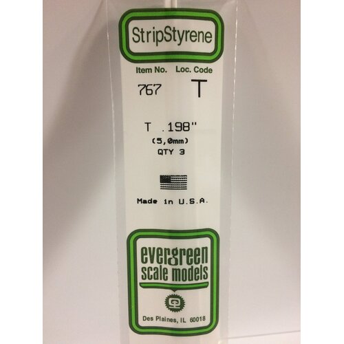Evergreen 767 White Polystyrene T Profile 0.198 x 0.198 x 14" 0.065 Thick / 5mm x 5mm x 36cm (3)