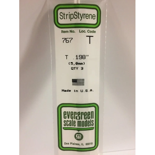 Evergreen 767 White Polystyrene T Profile 0.198 x 0.198 x 14" 0.065 Thick / 5mm x 5mm x 36cm (3)