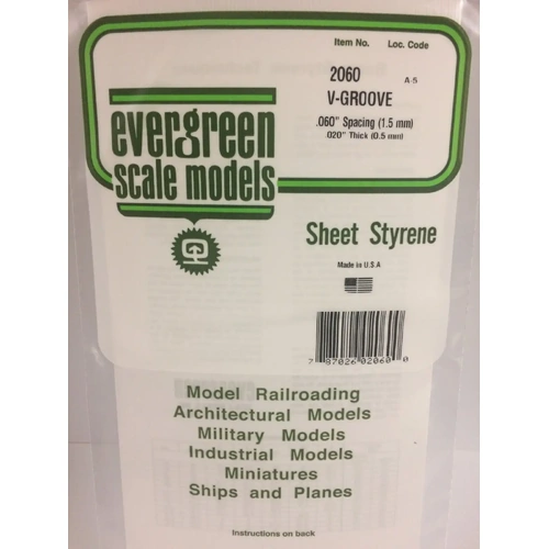Evergreen 2060 White Polystyrene V-Groove Siding Sheet 0.060 x 6 x 12" / 1.5mm x 15cm x 30cm (1)