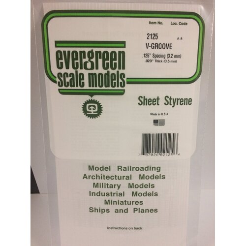 Evergreen 2125 White Polystyrene V-Groove Siding Sheet 0.125 x 6 x 12" / 3.2mm x 15cm x 30cm (1)
