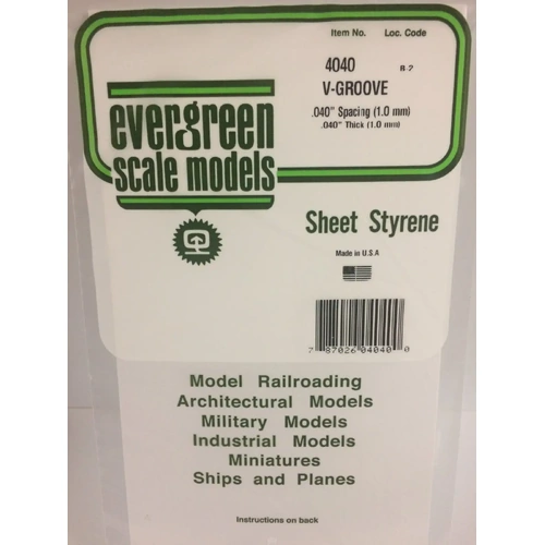 Evergreen 4040 White Polystyrene V-Groove Siding Sheet 0.040 x 6 x 12" / 1mm x 15cm x 30cm (1)