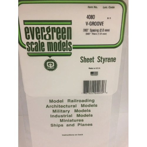 Evergreen 4080 White Polystyrene V-Groove Siding Sheet 0.080 x 6 x 12" / 2mm x 15cm x 30cm (1)