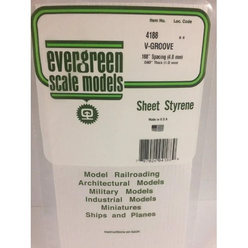 Evergreen 4188 White Polystyrene V-Groove Siding Sheet 0.188 x 6 x 12" / 4.8mm x 15cm x 30cm (1)