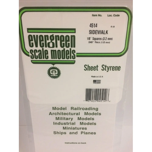 Evergreen 4514 White Polystyrene Sidewalk Sheet 0.125 x 6 x 12" / 3.2mm x 15cm x 30cm (1)