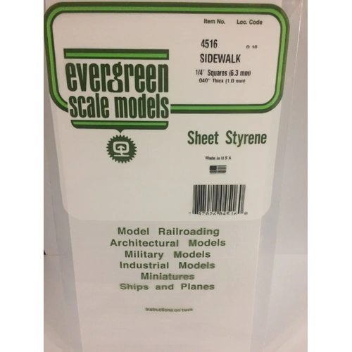 Evergreen 4516 White Polystyrene Sidewalk Sheet 0.250 x 6 x 12" / 6.4mm x 15cm x 30cm (1)