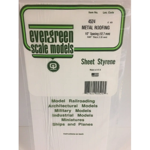 Evergreen 4524 White Polystyrene Seam Roof Sheet 0.500 x 6 x 12" / 12.7mm x 15cm x 30cm (1)