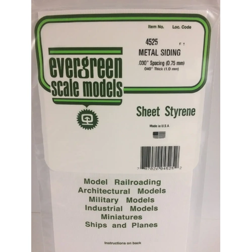 Evergreen 4525 White Polystyrene Metal Siding Sheet 0.030 x 6 x 12" / 0.76mm x 15cm x 30cm (1)