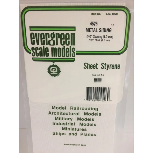 Evergreen 4526 White Polystyrene Metal Siding Sheet 0.040 x 6 x 12" / 1mm x 15cm x 30cm (1)