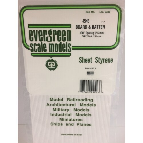 Evergreen 4543 White Polystyrene Board & Batten Sheet 0.100 x 6 x 12" / 2.5mm x 15cm x 30cm (1)