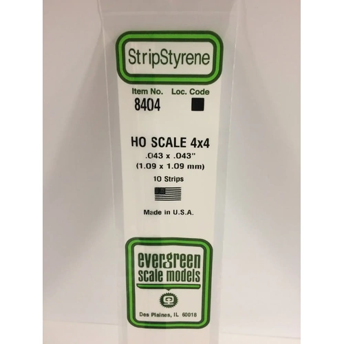 Evergreen 8404 White Polystyrene HO Scale Strip 0.046 x 0.046 x 14" (10)