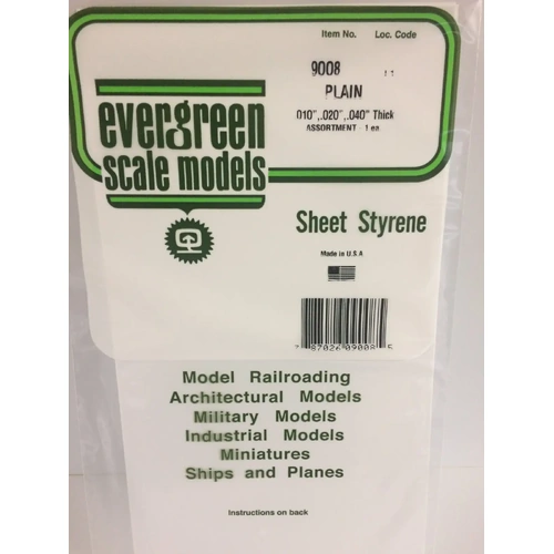 Evergreen 9008 Assorted White Polystyrene Sheets 6 x 12" / 15cm x 30cm (3)