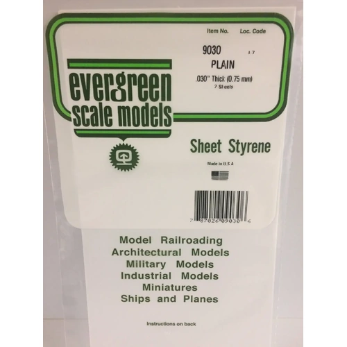 Evergreen 9030 White Polystyrene Sheet 0.030 x 6 x 12" / 0.76mm x 15cm x 30cm (2)