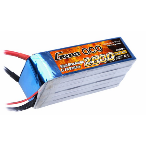 Gens Ace 2600mAh 25c 22.2V Soft Case Lipo Battery (Deans Plug)