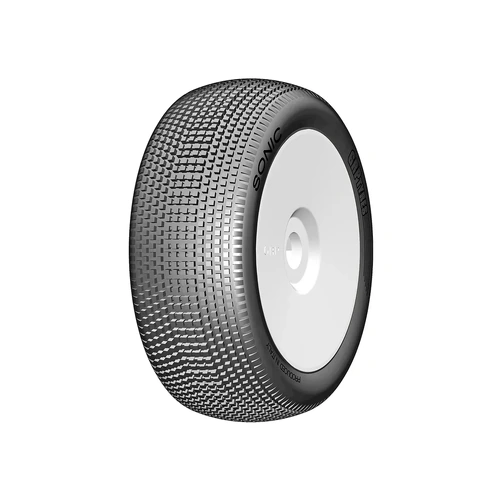 GRP 1/8 Sonic Soft Tyres Mounted On White Dish Rims - Glued Wheels 2Pcs