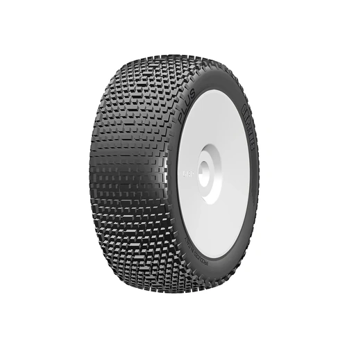 GRP 1/8 Plus Medium Tyres Mounted On White Dish Rims - Glued Wheels 2Pcs