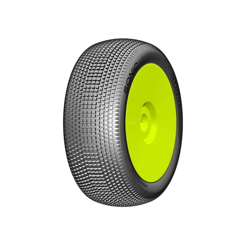 GRP 1/8 Sonic Soft Tyres Mounted On Yellow Dish Rims - Glued Wheels 2Pcs