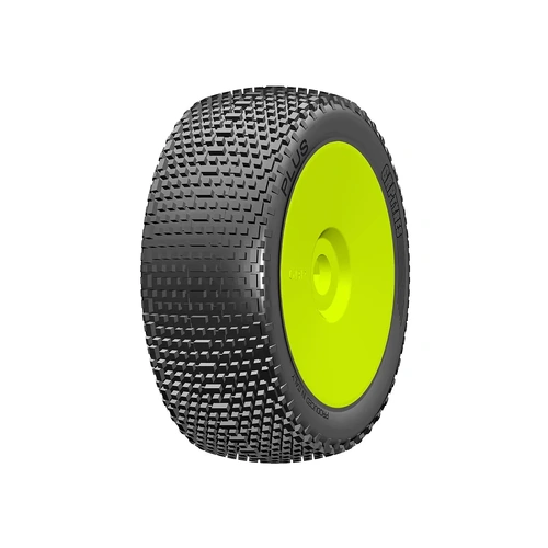 GRP 1/8 Plus Soft Tyres Mounted On Yellow Dish Rims - Glued Wheels 2Pcs