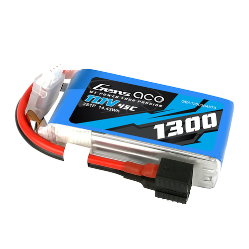 Gens Ace 3S 1300mAh 11.1V 45C Soft Case LiPo Battery (EC3, Deans) - GEA13003S45T3