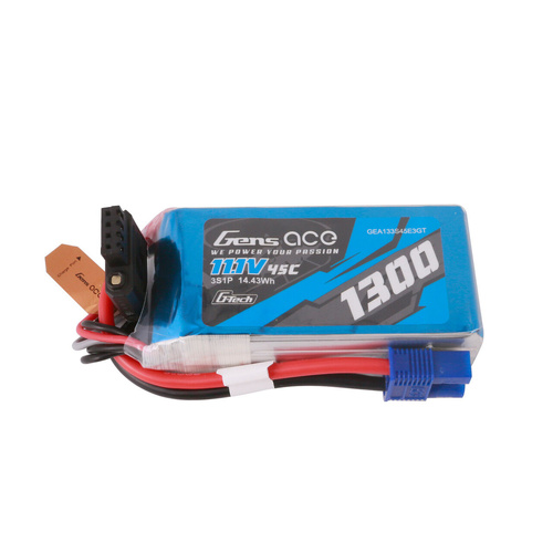 Gens Ace G-Tech 3S 1300mAh 45C 11.1V Soft Pack Lipo Battery (EC3)