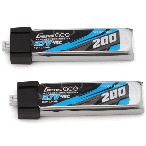 Gens Ace 1S 200mAh 45C 3.7V Soft Pack Lipo Battery (PH1.5)
