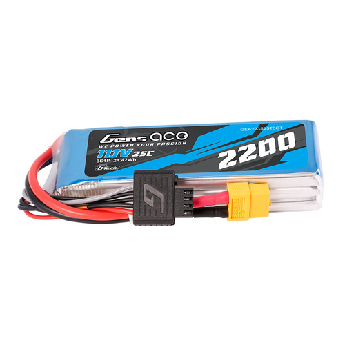 Gens Ace G-Tech 3S 2200mAh 25C 11.1V Soft Pack Lipo Battery (1TO3)