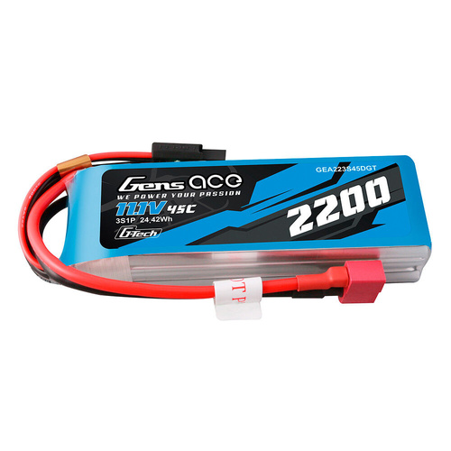 Gens Ace G-Tech 3S 2200mAh 45C 11.1V Soft Pack Lipo Battery (Deans)
