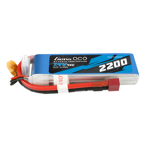 Gens Ace 2S 2200mAh 7.4V 45C Soft Case Lipo Battery (Deans) - GEA2S220045D