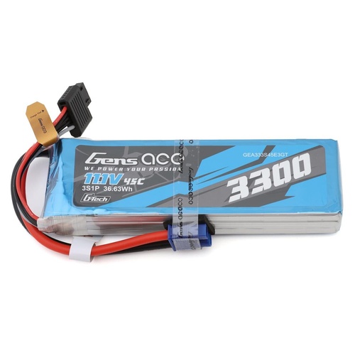 Gens Ace G-Tech 3S 3300mAh 45C 11.1V Soft Pack Lipo Battery (EC3)