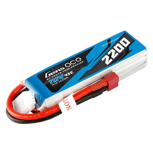 Gens Ace 3S 2200mAh 11.1V 45C Soft Case Lipo Battery (Deans) - GEA3S220045D