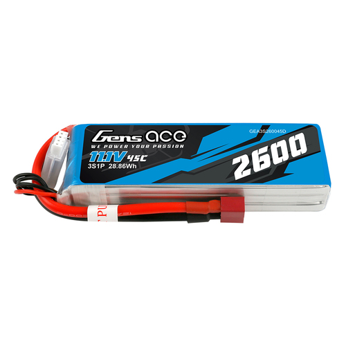 Gens Ace 3S 2600mAh 11.1V 45C Soft Case Lipo Battery (Deans) - GEA3S260045D