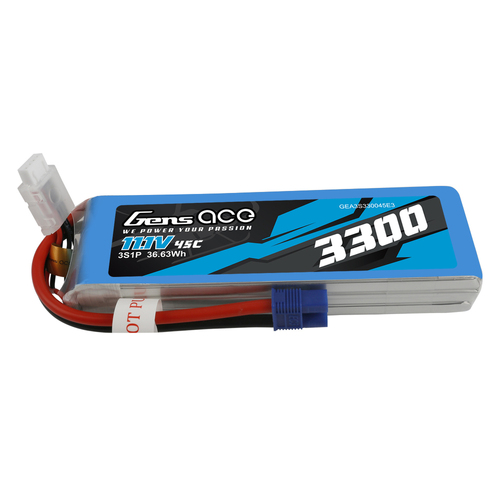 Gens Ace 3S 3300mAh 11.1V 45C Soft Case Lipo Battery (EC3) - GEA3S330045E3