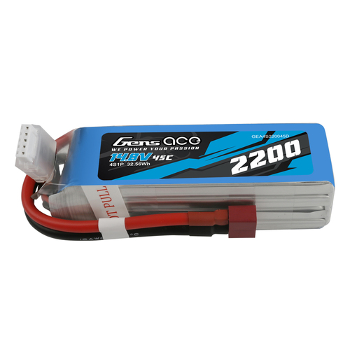 Gens Ace 4S 2200mAh 14.8V 45C Soft Case LiPo Battery (Deans) - GEA4S220045D