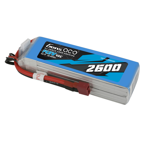 Gens Ace 4S 2600mAh 14.8V 45C Soft Case LiPo Battery (Deans) - GEA4S260045D