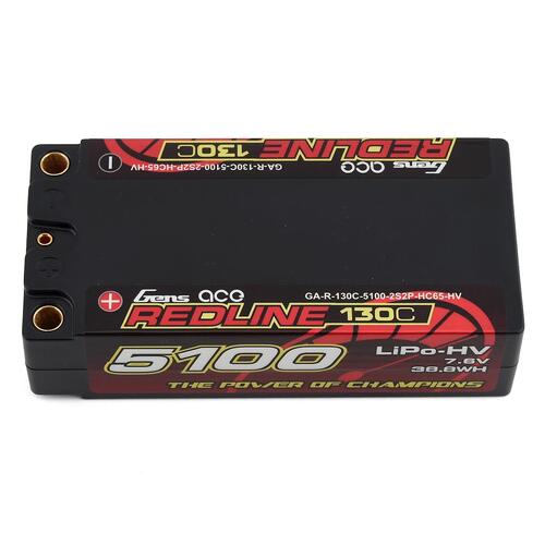 Gens Ace 2S Redline 5100mAh 7.6V 130C Hardcase/5mm bullet HV LiPo Battery (5.0mm Bullet) - GEA51002S13D5