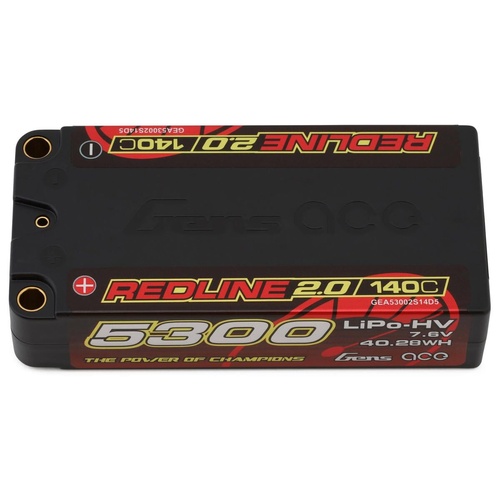Gens Ace Redline 2.0 2S Shorty LiHV Battery 140C (7.6V/5300mAh) w/5mm Bullets - GEA53002S14D5